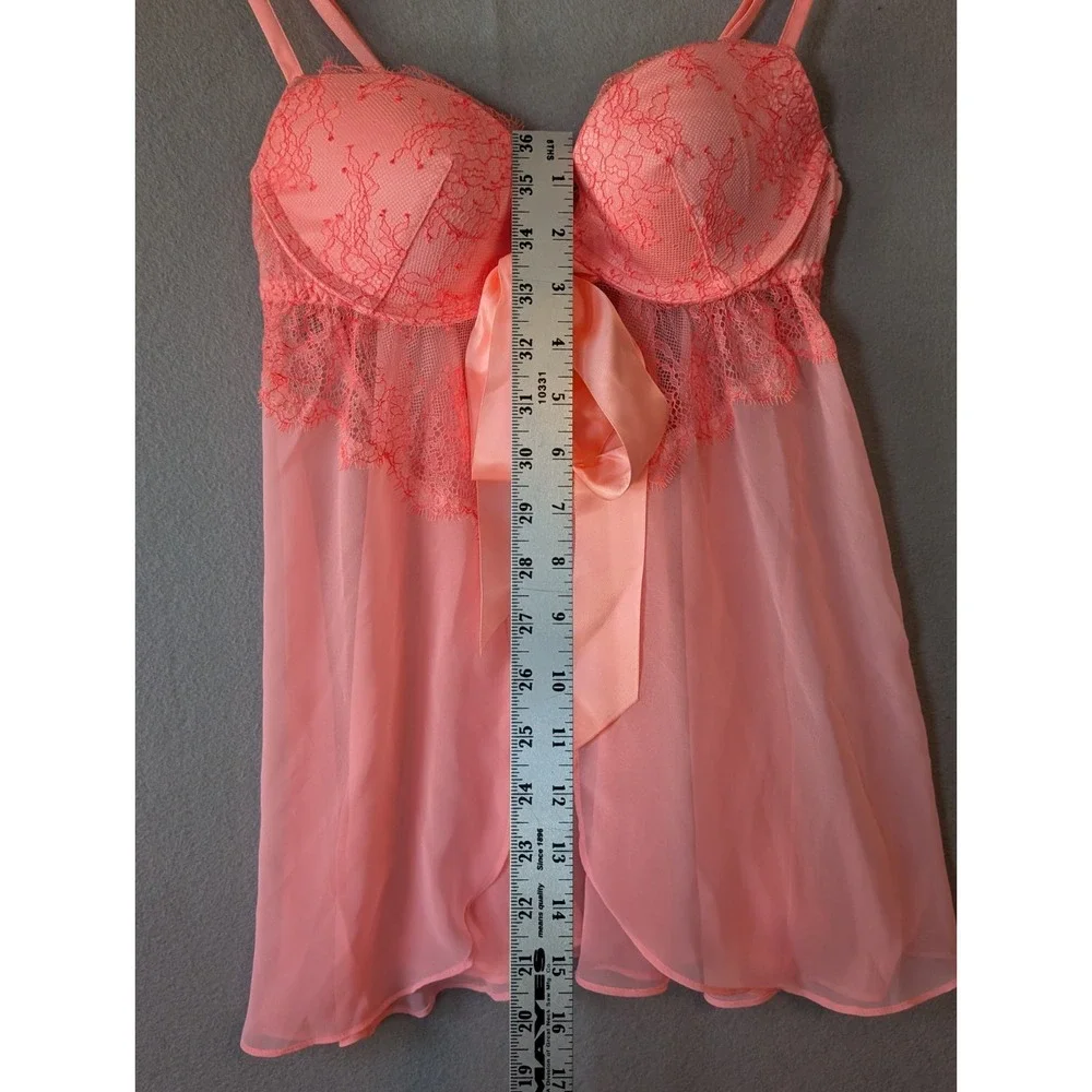 VICTORIAS SECRET Lace Peach Flyaway Sexy Padded Nightie Ribbon Underwire Bra 34B